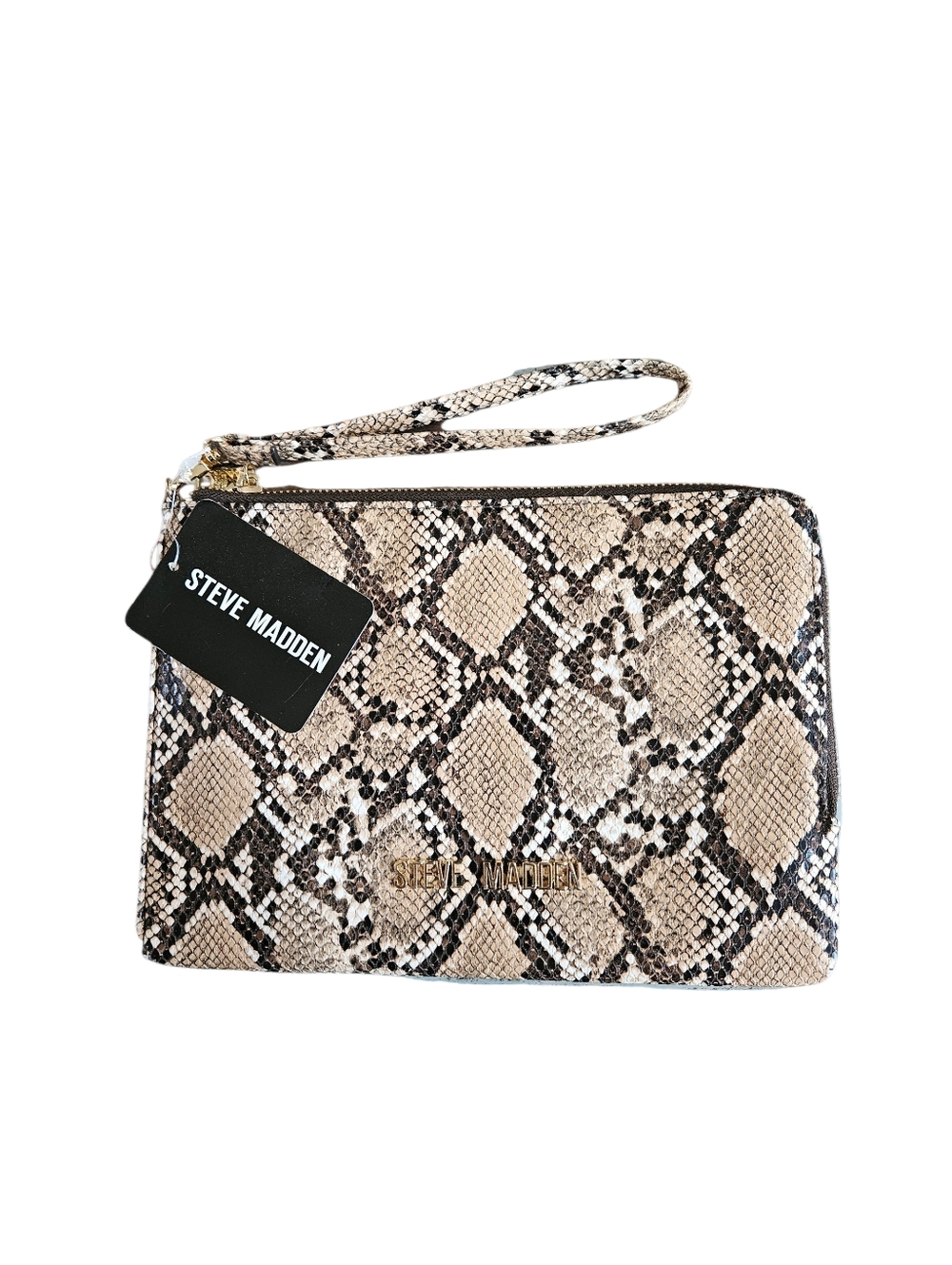 NWT Steve Madden Beige Snake-Print Wristlet Clutch with Strap